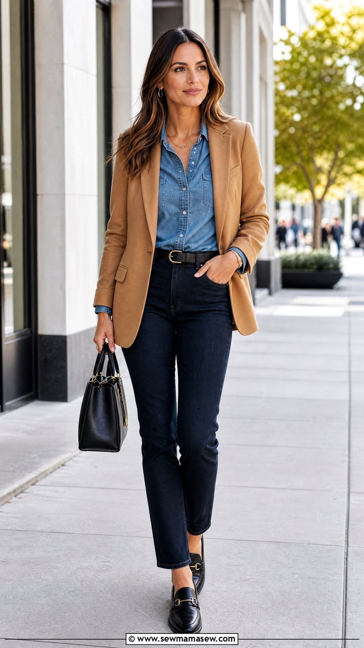 Denim Shirt With Blazer And Jeans - 20 denim shirt outfit ideas