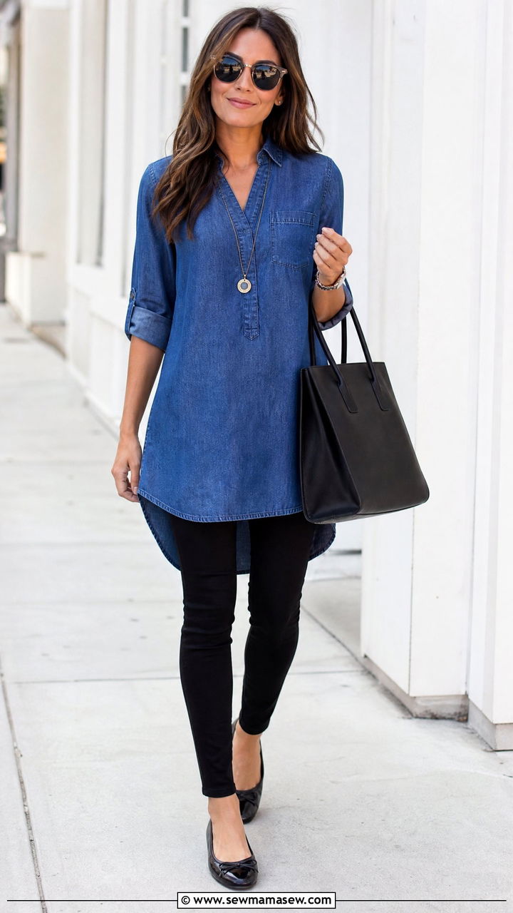 Denim Tunic Top With Skinny Pants - 20 denim top outfit ideas