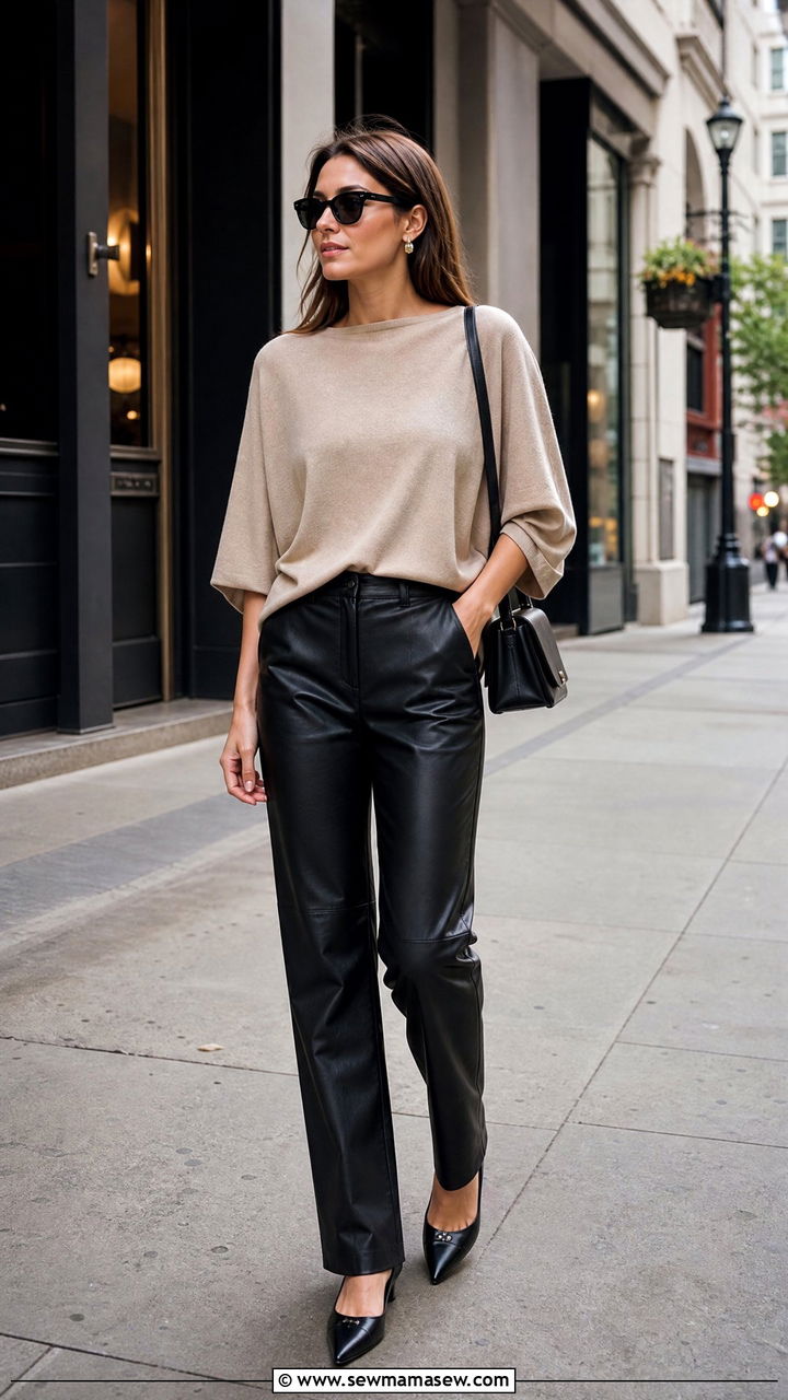 Dolman Sleeve Top With Faux Leather Pants - 20 dolman sleeve top outfit ideas