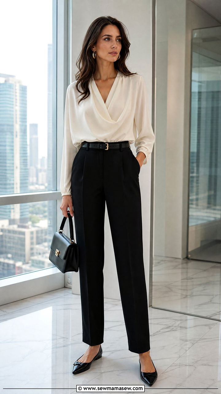 Draped Top With Black Pants - 20 draped top outfit ideas