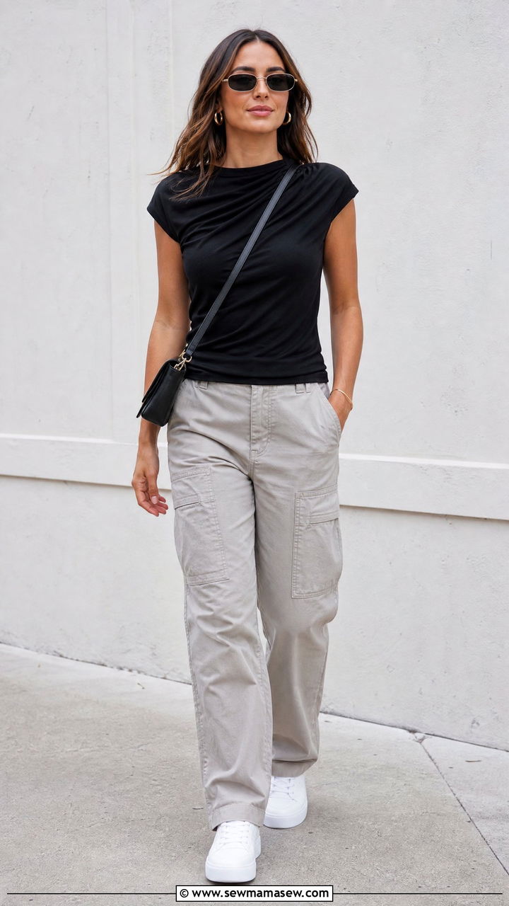 Draped Top With Cargo Pants - 20 draped top outfit ideas