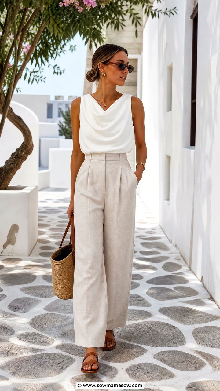 Draped Top With Linen Pants - 20 draped top outfit ideas