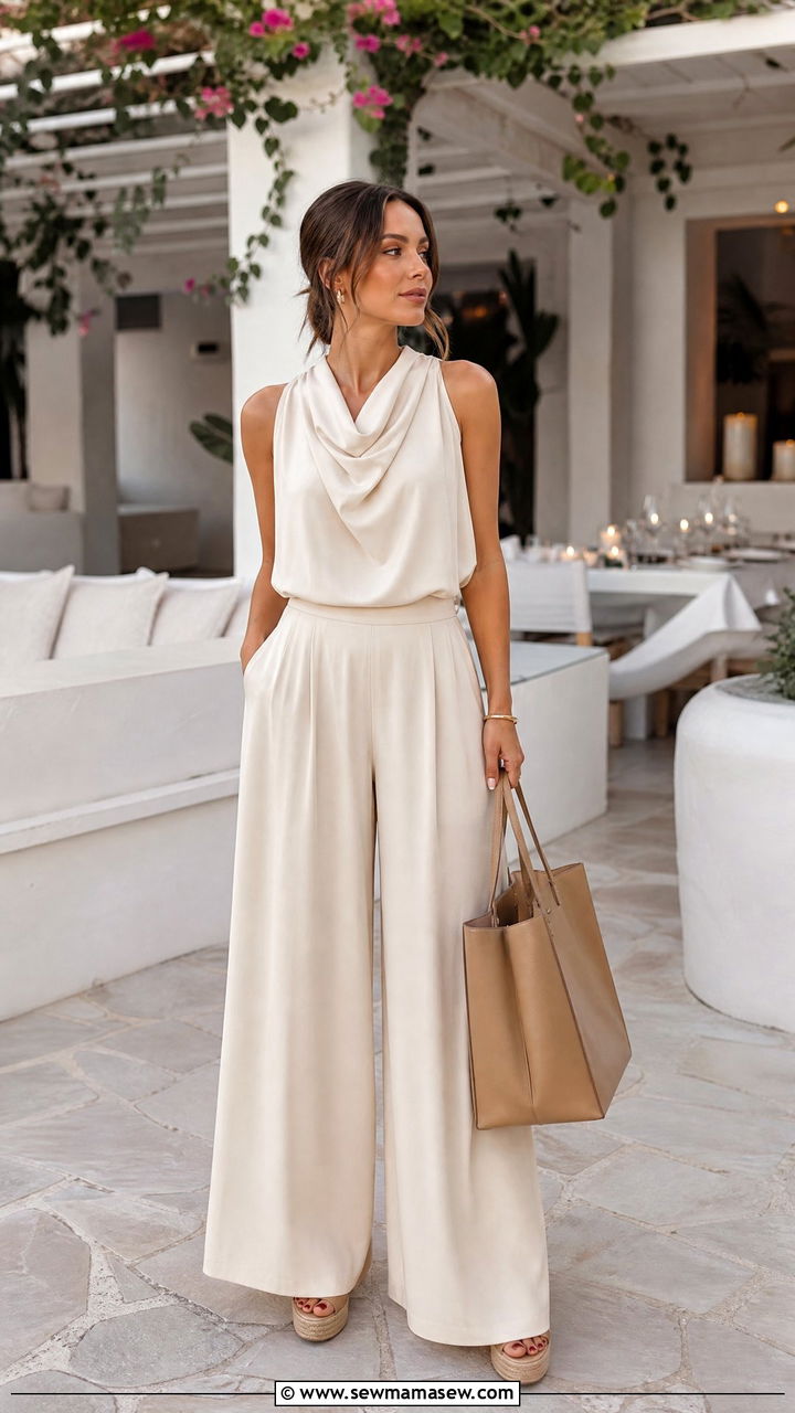 Draped Top With Palazzo Pants - 20 draped top outfit ideas