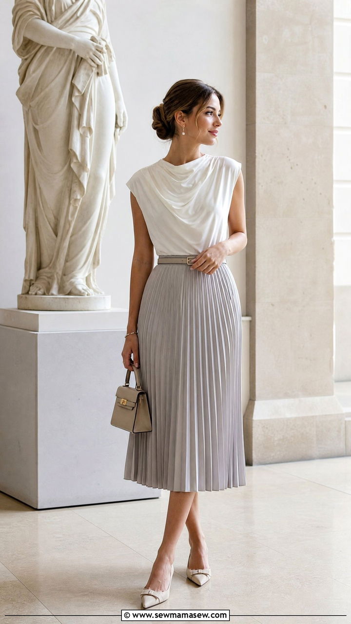 Draped Top With Pleated Skirt - 20 draped top outfit ideas