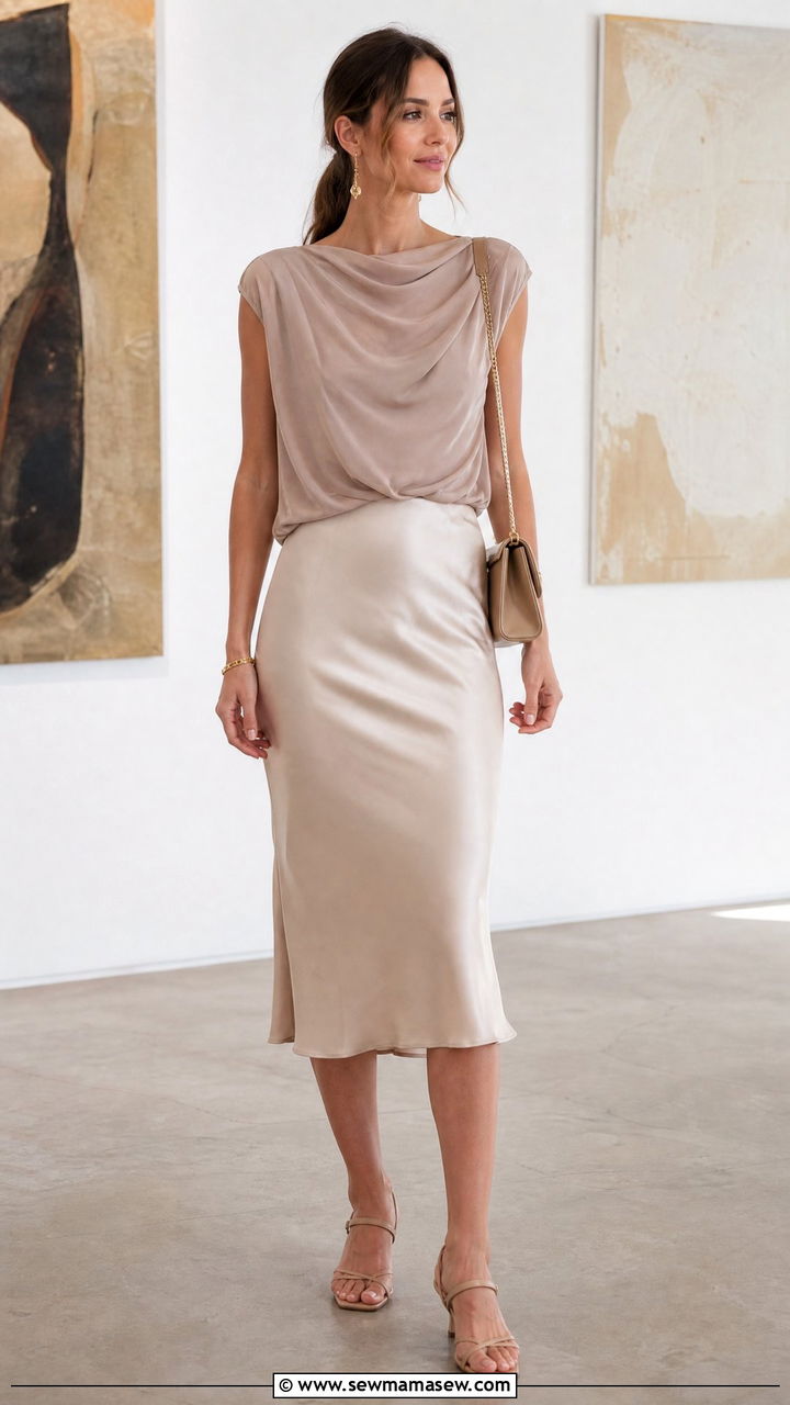 Draped Top With Satin Skirt - 20 draped top outfit ideas