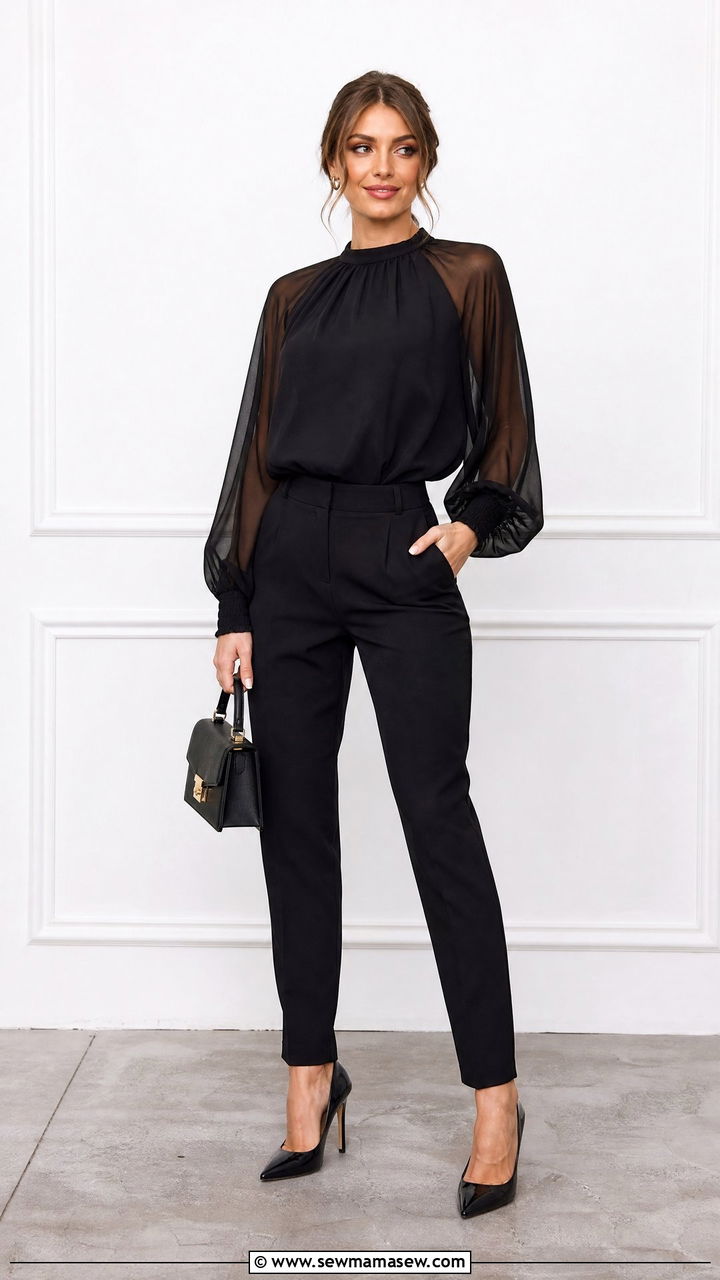 Elegant Sheer Sleeve Top Outfit - 20 elegant top outfit ideas