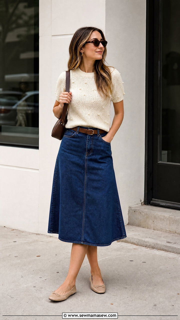 Embellished Top With Denim Skirt - 20 embellished top outfit ideas