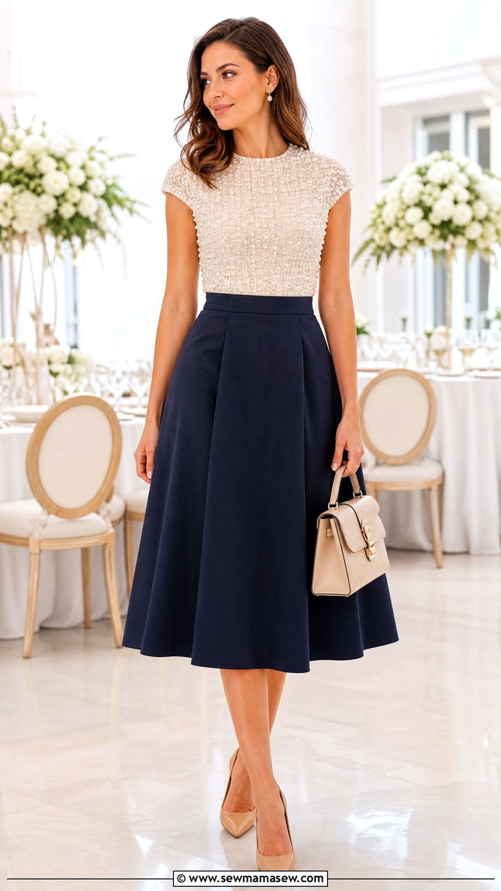 Embellished Top With High Waisted Skirt - 20 embellished top outfit ideas