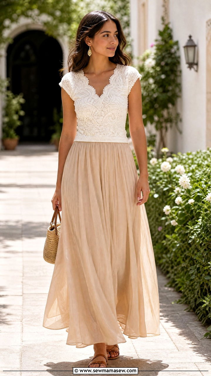 Embellished Top With Maxi Skirt - 20 embellished top outfit ideas