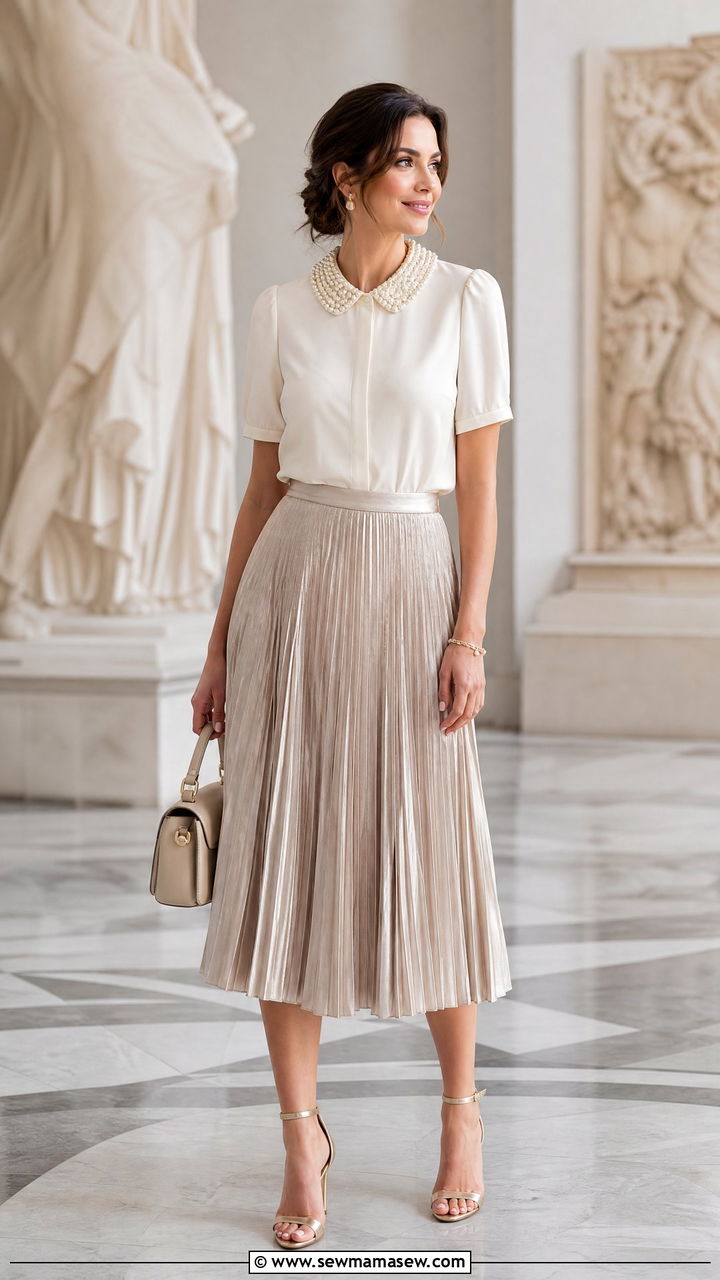 Embellished Top With Pleated Skirt - 20 embellished top outfit ideas
