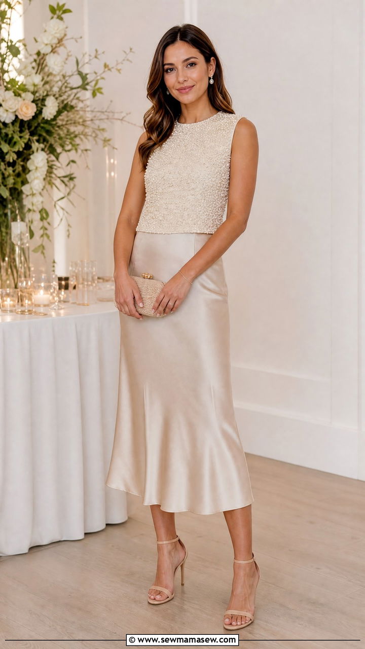 Embellished Top With Simple Skirt Outfit - 20 dressy top outfit ideas