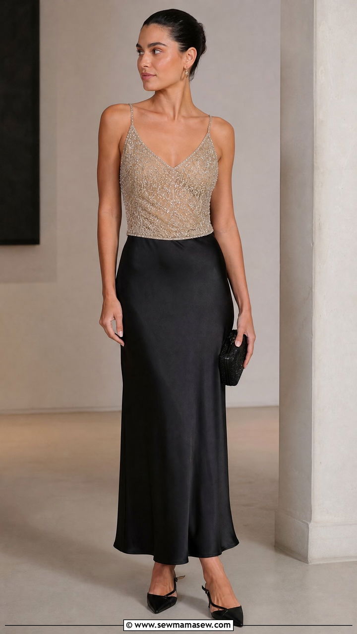 Embellished Top With Slip Skirt - 20 embellished top outfit ideas