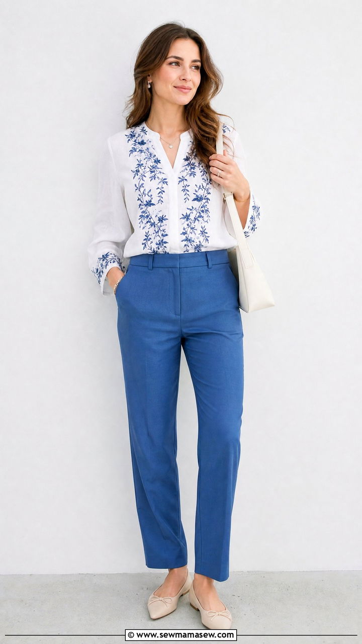 Embroidered Top With Matching Color Pants - 20 embroidered top outfit ideas