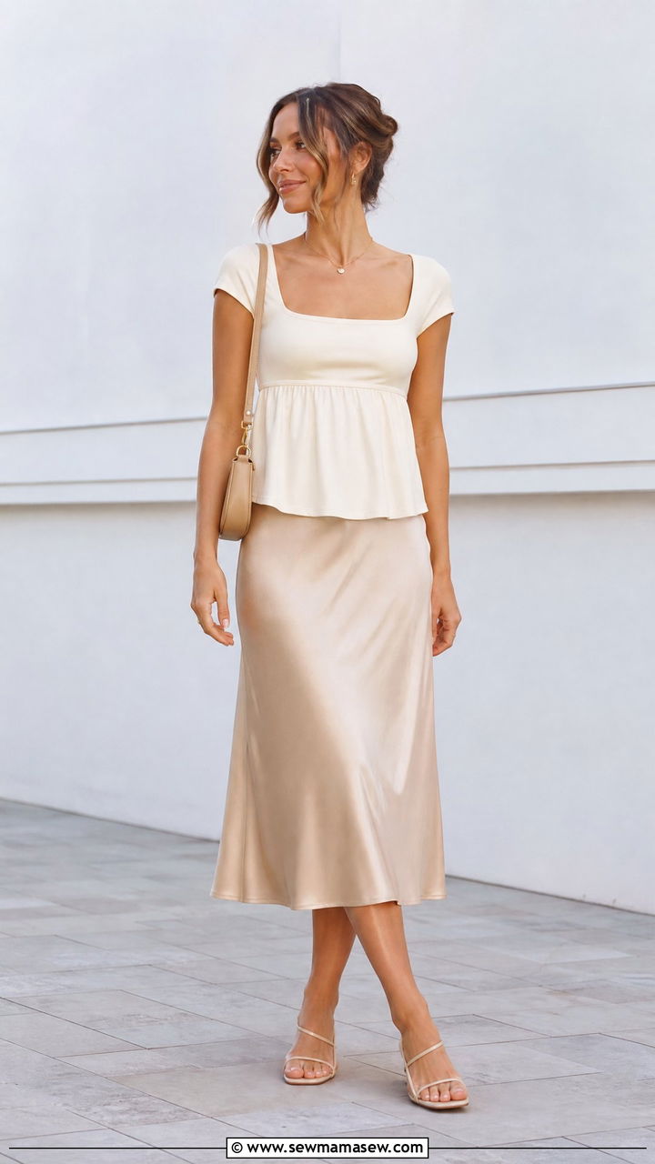 Empire Waist Top With Midi Skirt - 20 empire waist top outfit ideas