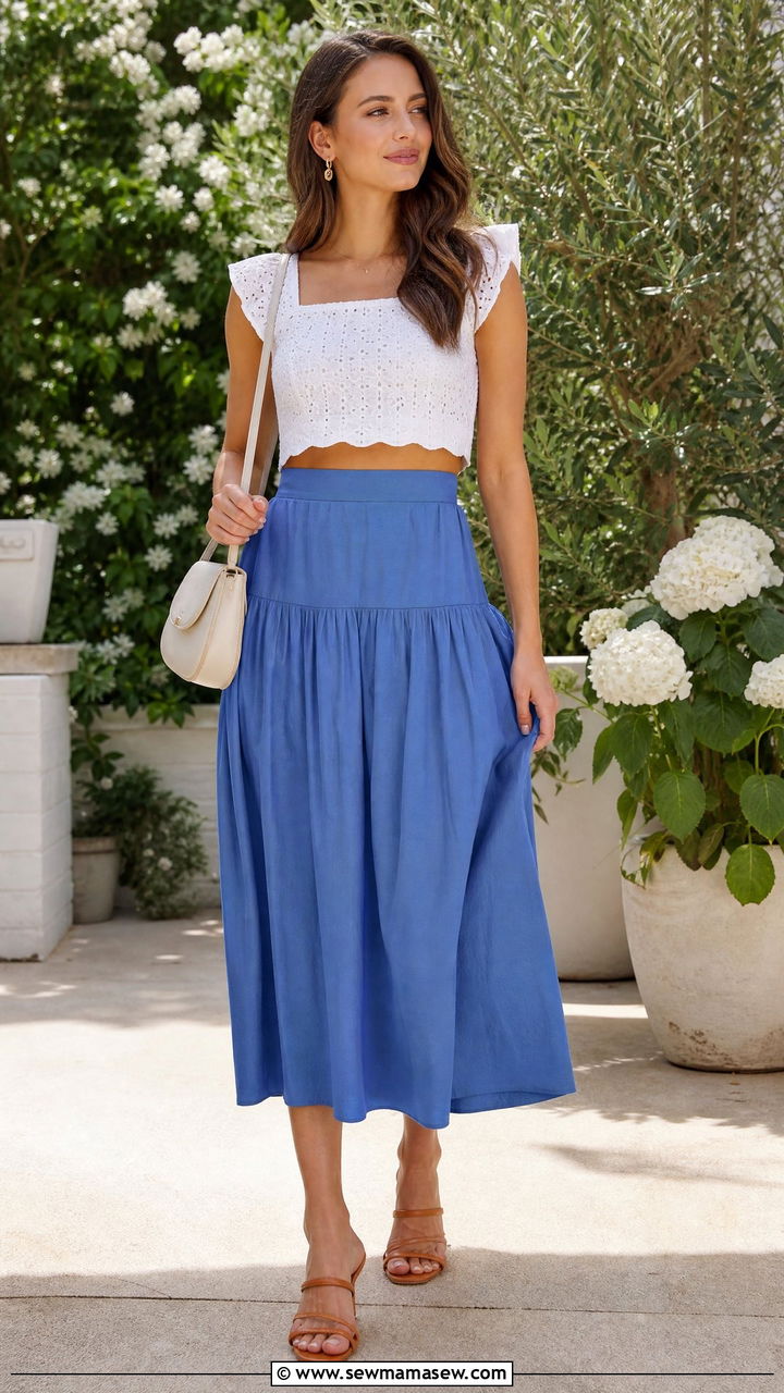 Eyelet Crop Top With High Waisted Skirt - 20 eyelet top outfit ideas