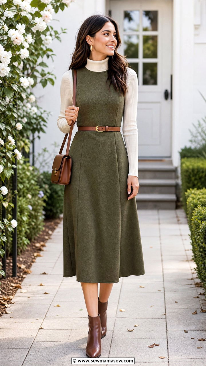 Fall Mock Neck Sweater With Midi Dress - 20 fall sweater outfit ideas