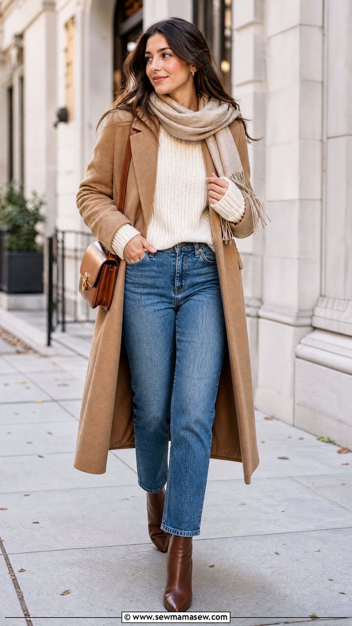 Fall Sweater With Long Coat And Boots - 20 fall sweater outfit ideas
