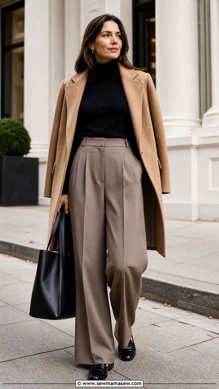 Fall Turtleneck Sweater With Trousers - 20 fall sweater outfit ideas