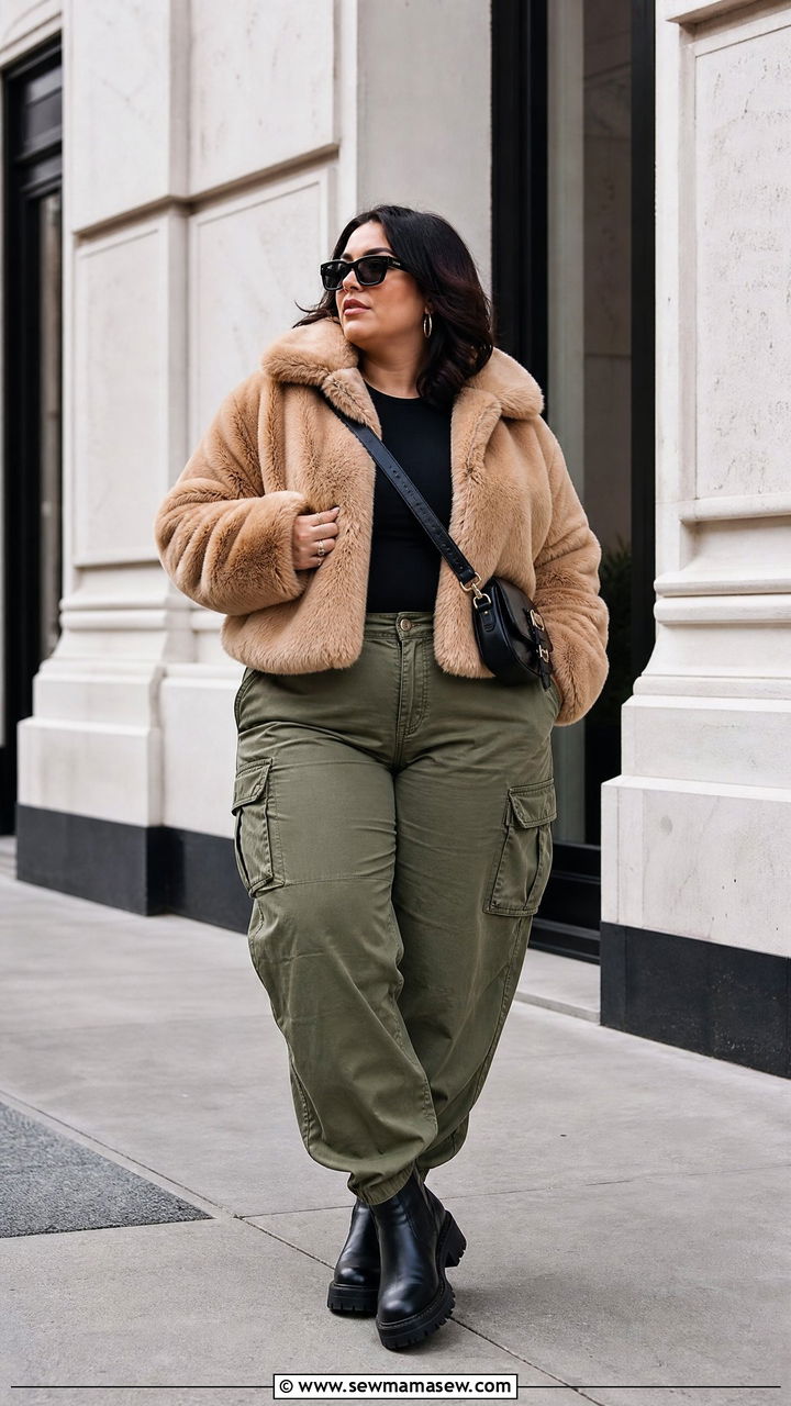 Faux Fur Coat With Cargo Pants - 20 plus size faux fur coat outfit ideas