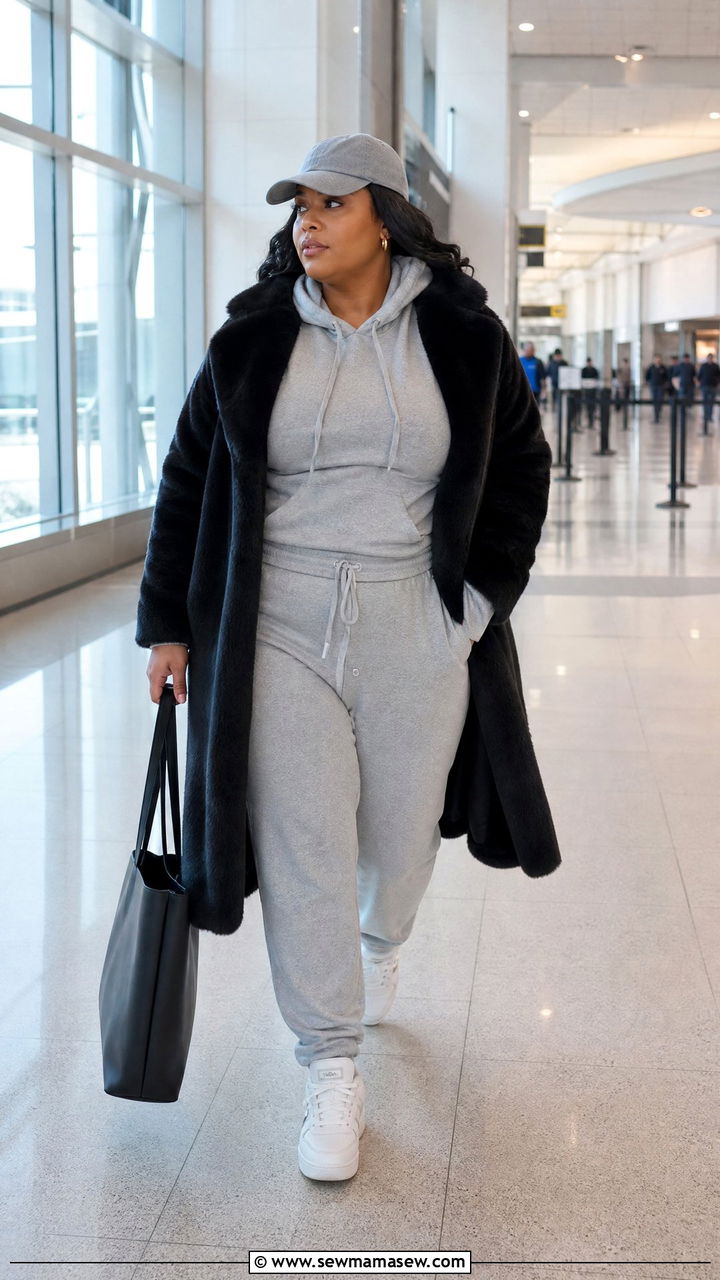 Faux Fur Coat With Hoodie And Joggers - 20 plus size faux fur coat outfit ideas