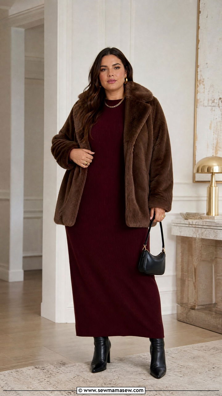 Faux Fur Coat With Maxi Dress - 20 plus size faux fur coat outfit ideas