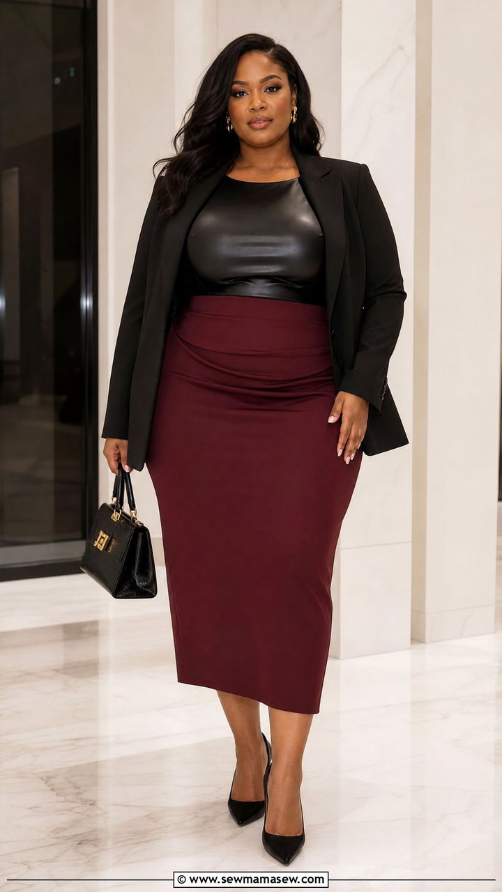 Faux Leather Corset Top With Pencil Skirt - 20 plus size faux leather corset top outfit ideas