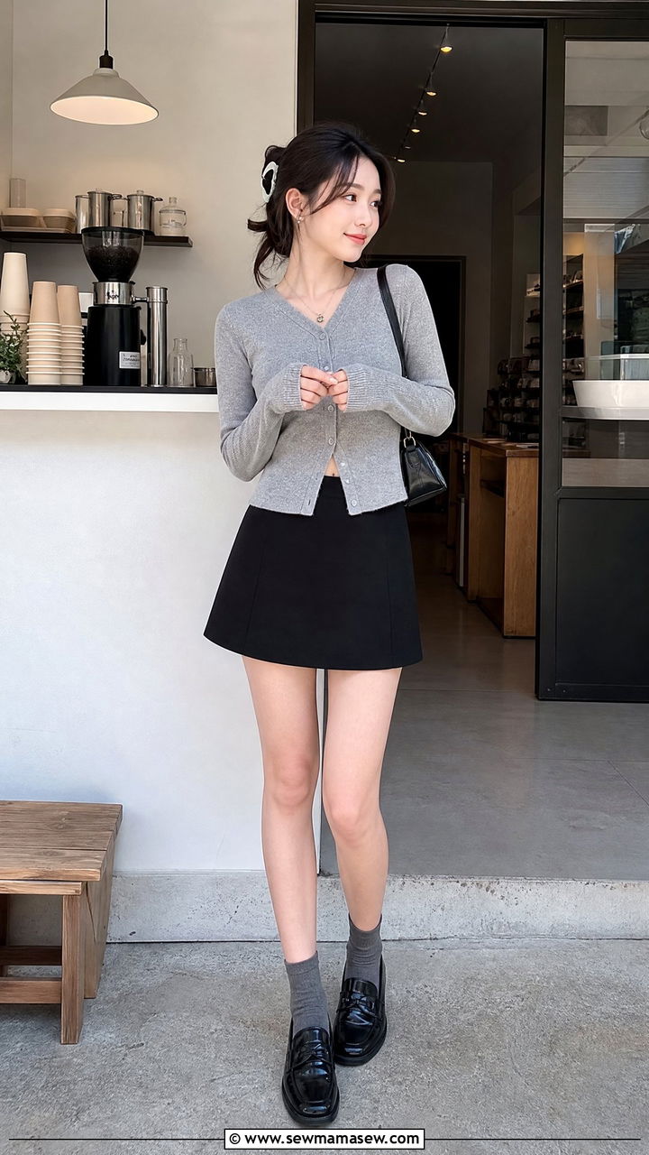 Fitted Cardigan Top With Mini Skirt - 20 fitted top outfit ideas