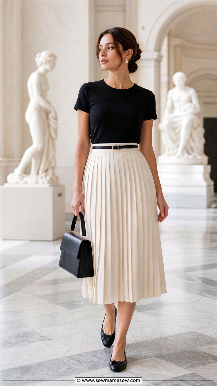 Fitted T Shirt With Pleated Skirt - 20 fitted t shirt outfit ideas