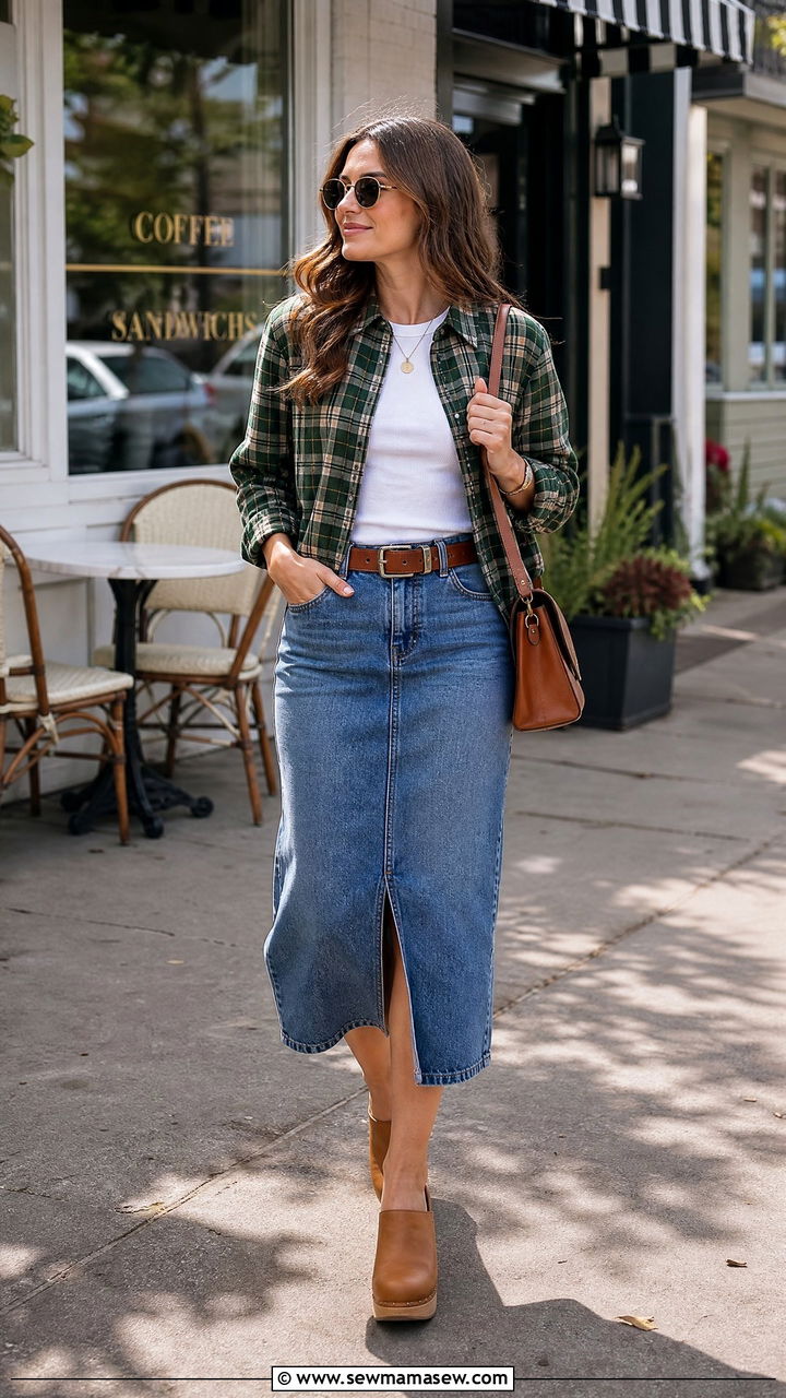Flannel Shirt With A Denim Skirt - 20 flannel shirt outfit ideas