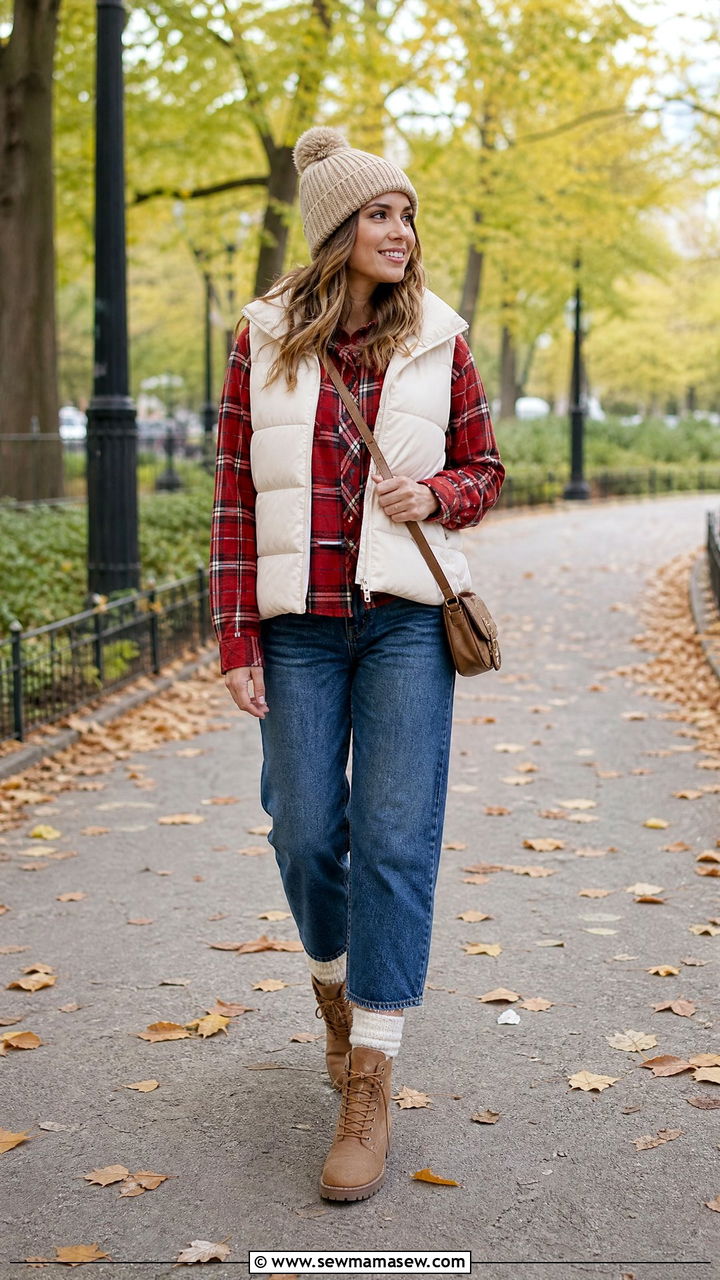 Flannel Shirt With A Puffer Vest - 20 flannel shirt outfit ideas