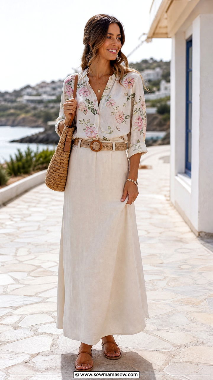 Floral Blouse With Maxi Skirt - 20 floral blouse outfit ideas
