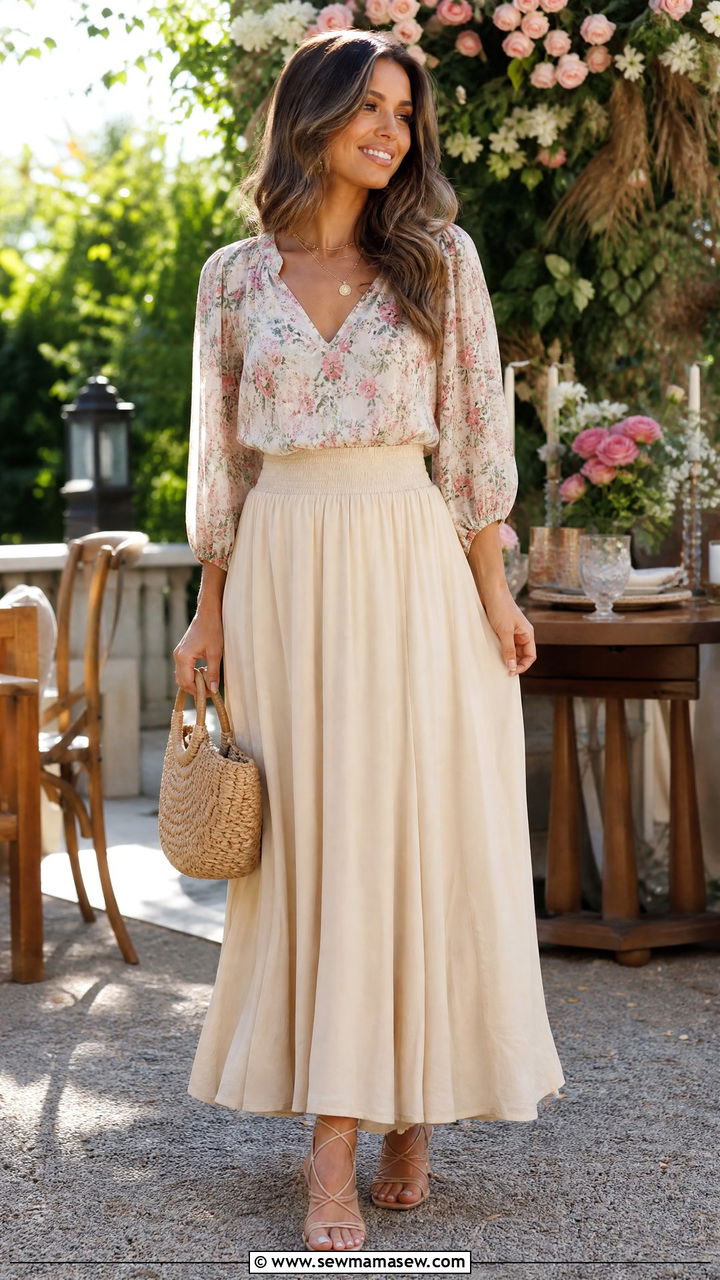 Floral Crop Top With High Slit Skirt - 20 crop top with high slit skirt outfit ideas