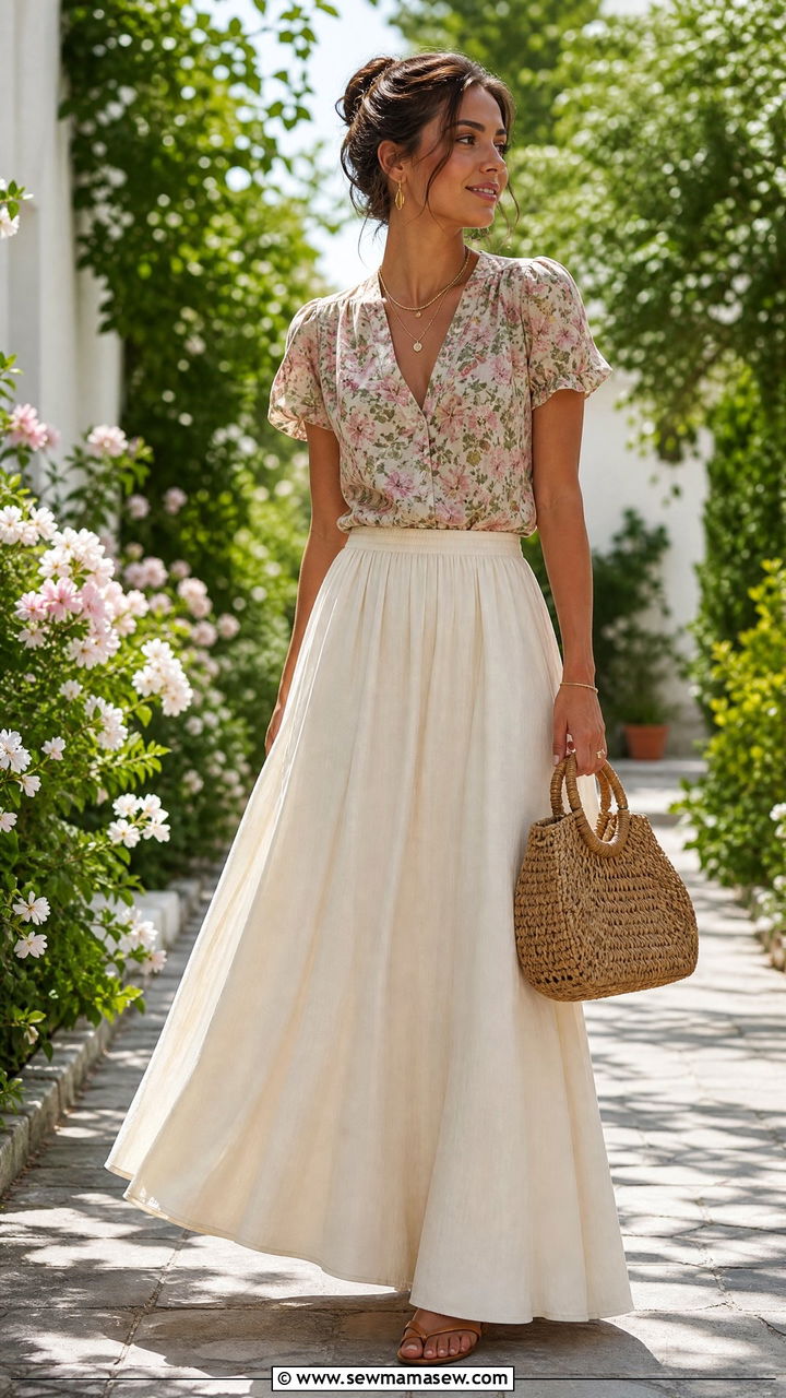 Floral Top With Maxi Skirt - 20 floral top outfit ideas
