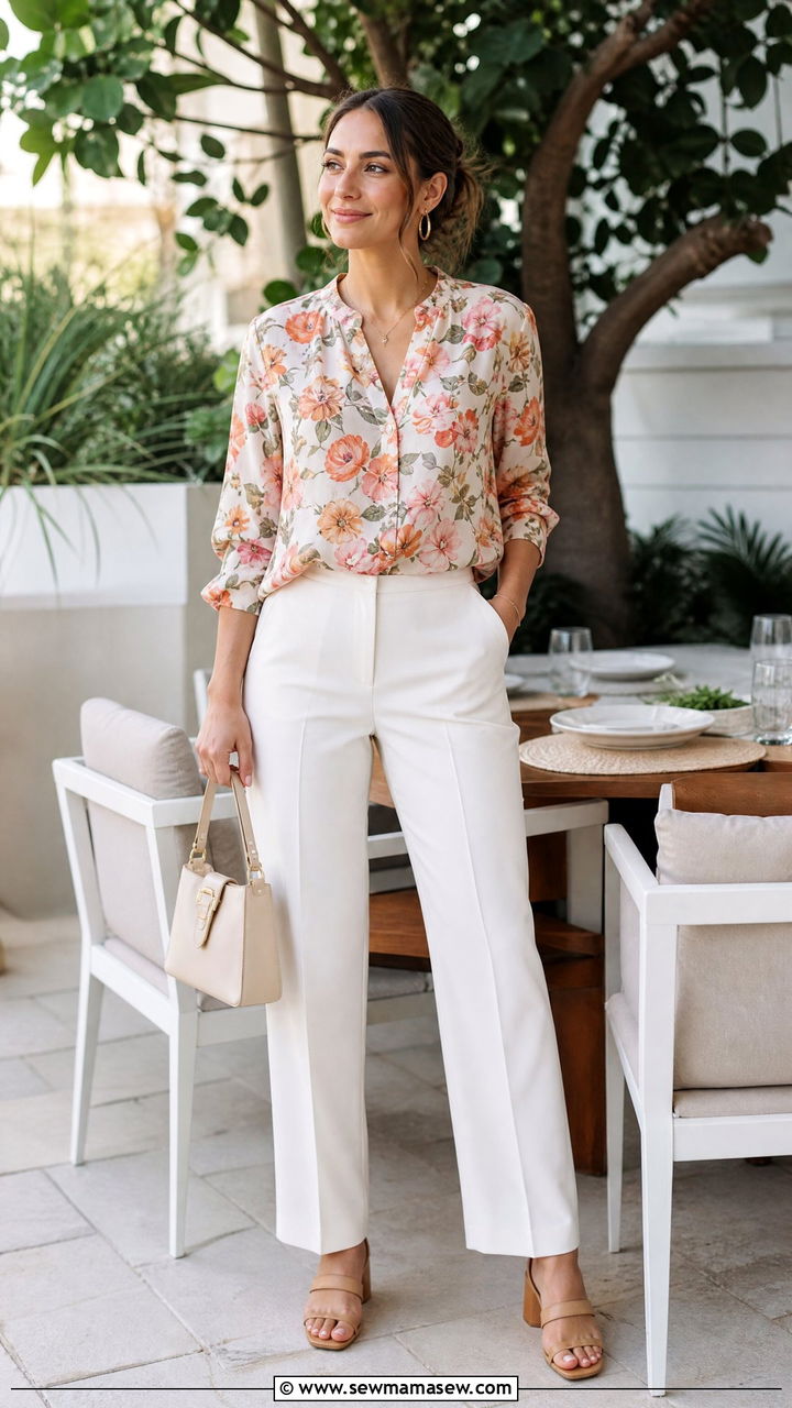 Floral Top With White Pants - 20 floral top outfit ideas