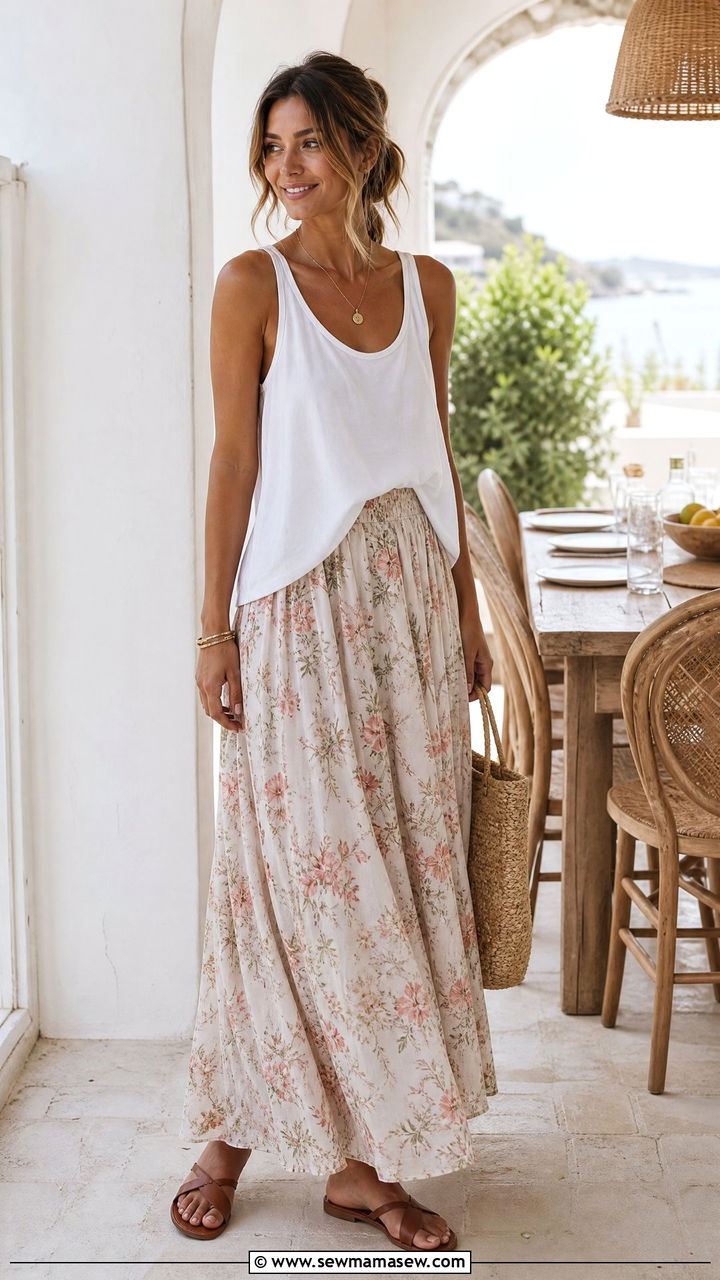 Flowy Tank Top With Maxi Skirt - 20 flowy tank top outfit ideas