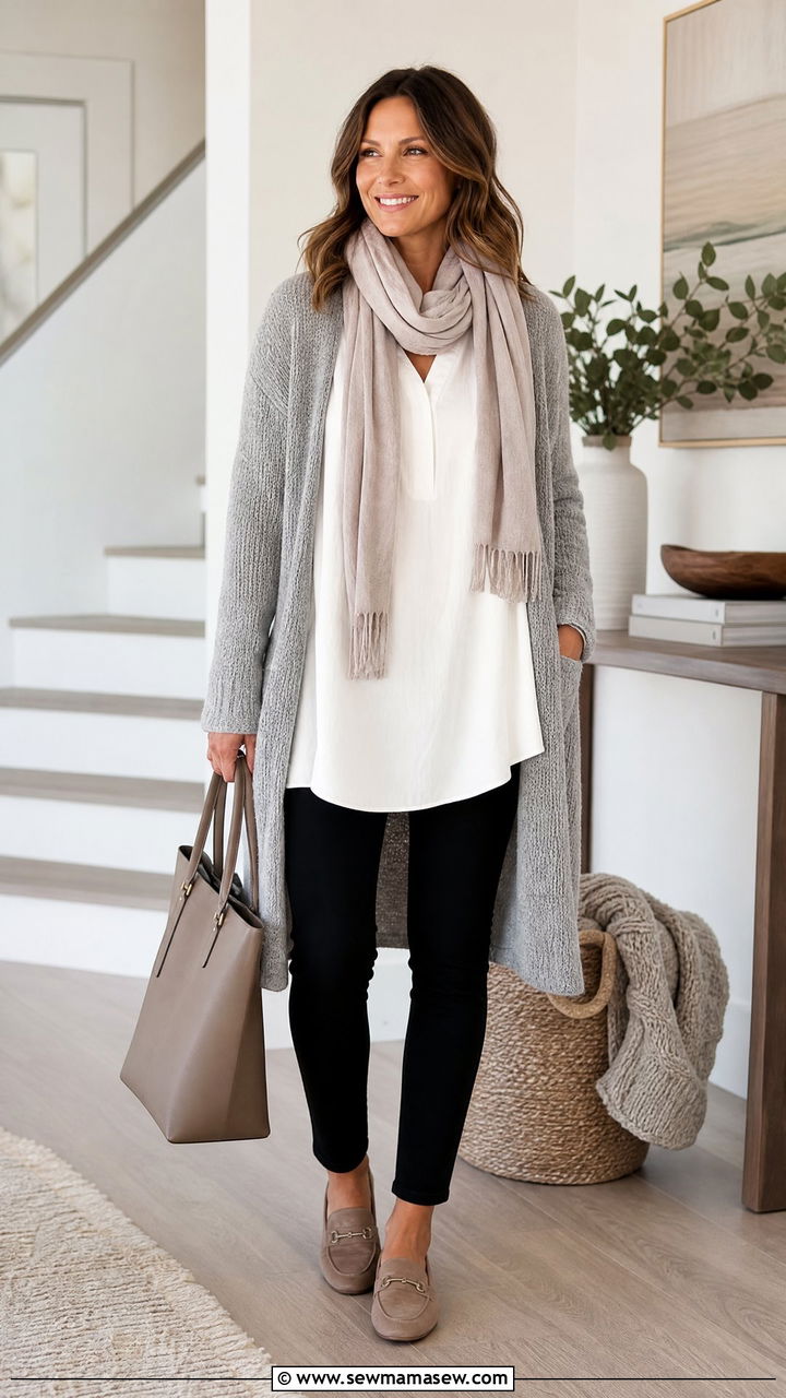 Flowy Tunic Top With A Long Cardigan - 20 flowy tunic top outfit ideas