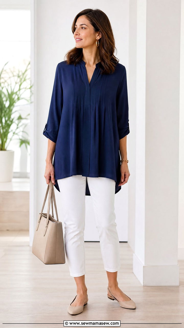 Flowy Tunic Top With Cropped Pants - 20 flowy tunic top outfit ideas
