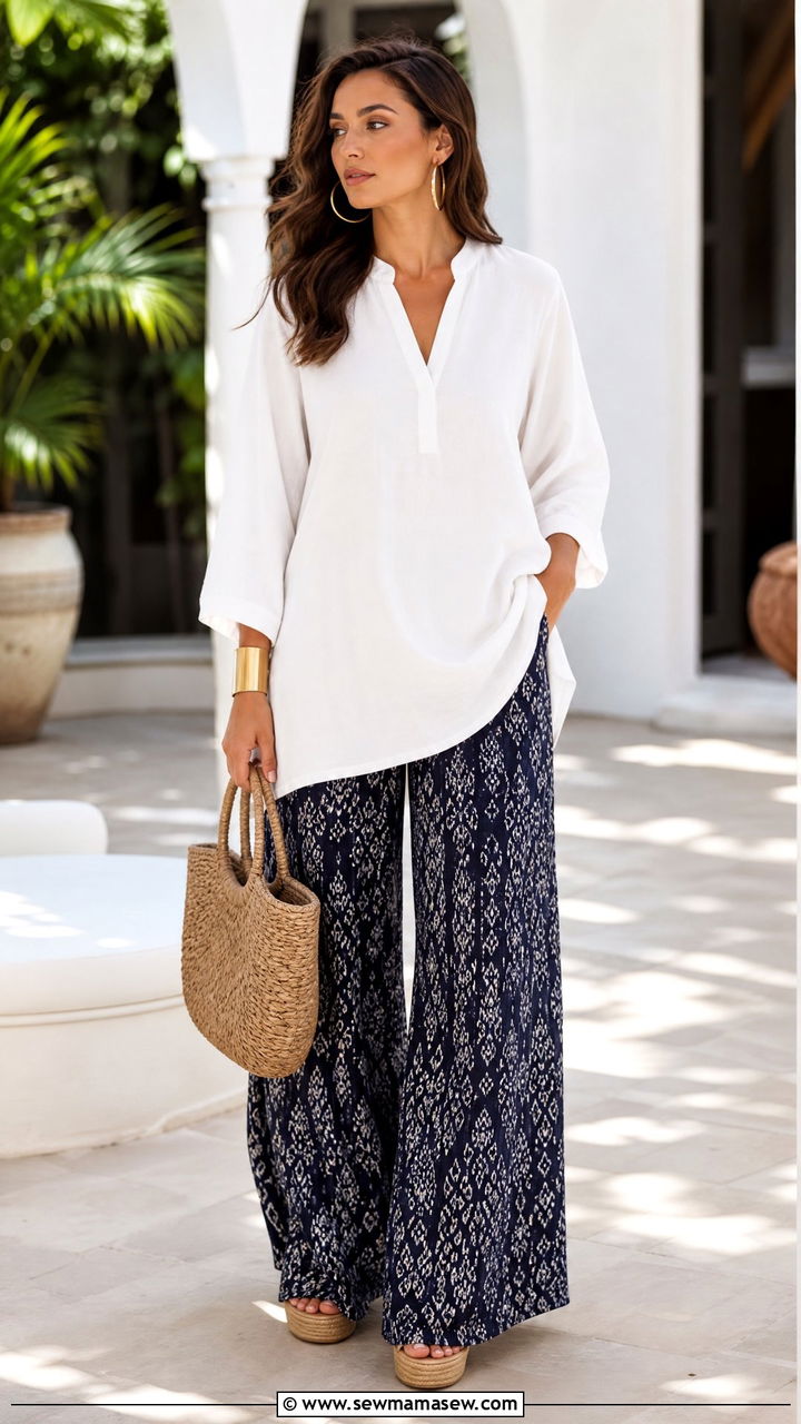 Flowy Tunic Top With Palazzo Pants - 20 flowy tunic top outfit ideas
