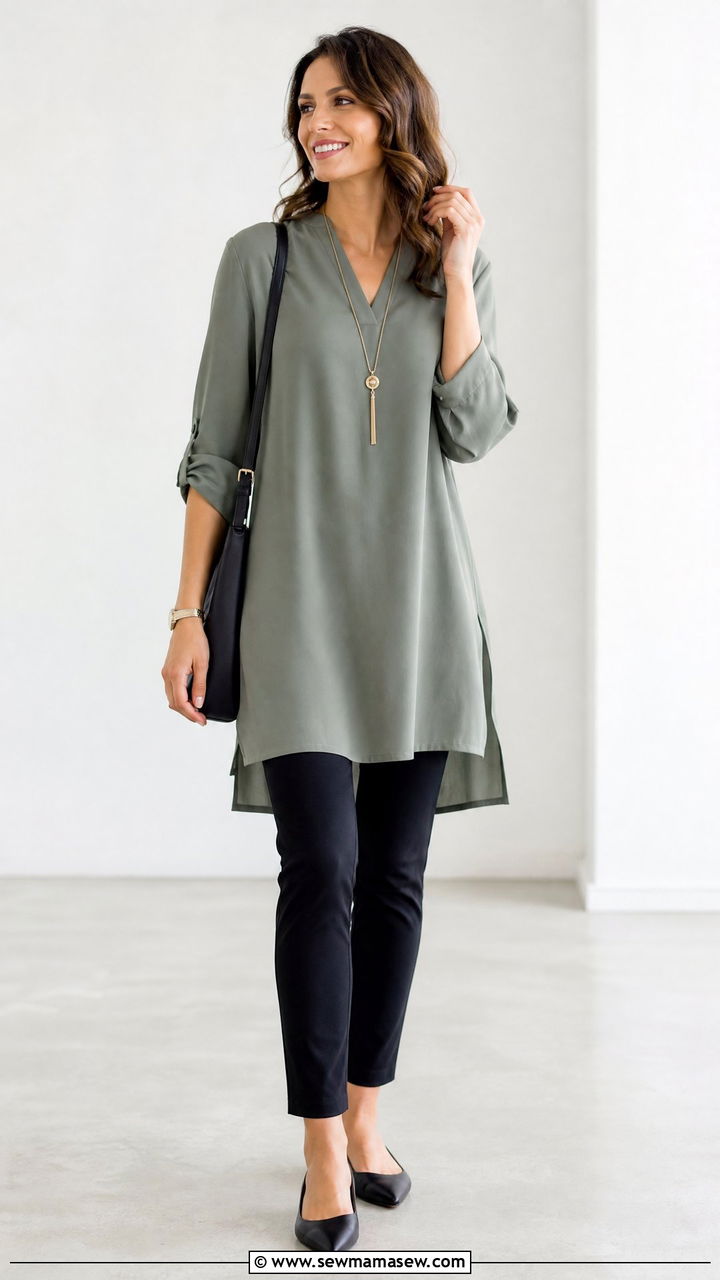Flowy Tunic Top With Slim Pants - 20 flowy top outfit ideas