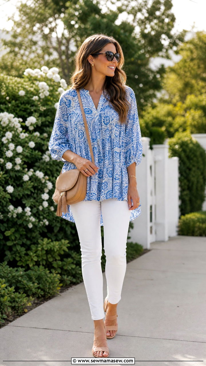 Flowy Tunic Top With White Jeans - 20 flowy tunic top outfit ideas