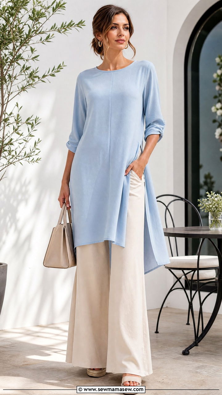 Flowy Tunic Top With Wide Leg Pants - 20 flowy tunic top outfit ideas
