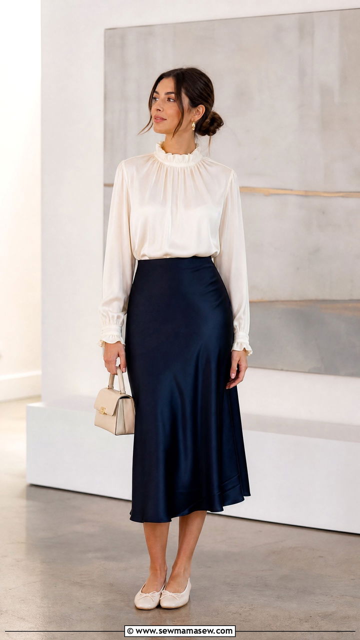 Frill Neck Top With Midi Skirt - 20 frill top outfit ideas