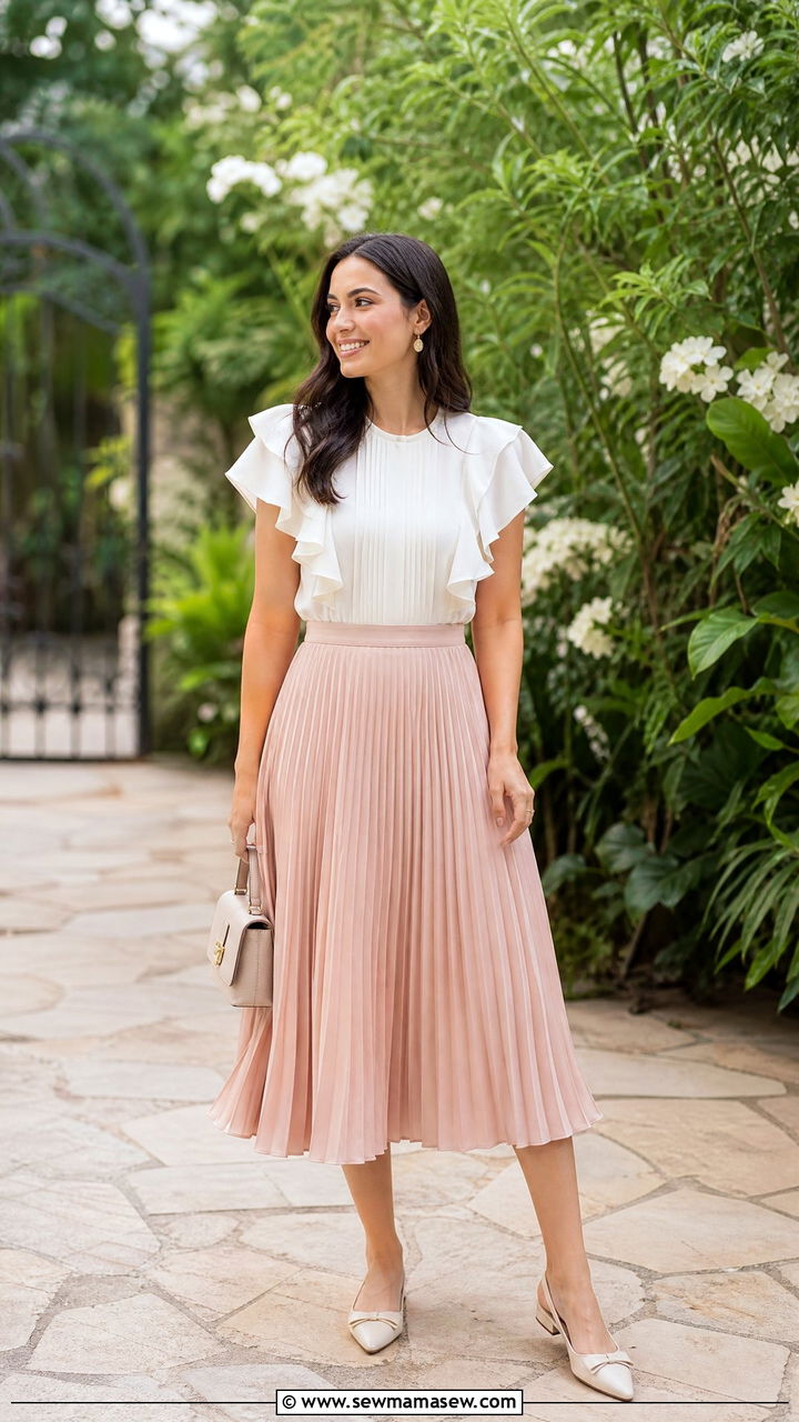 Frill Top With Pleated Skirt - 20 frill top outfit ideas