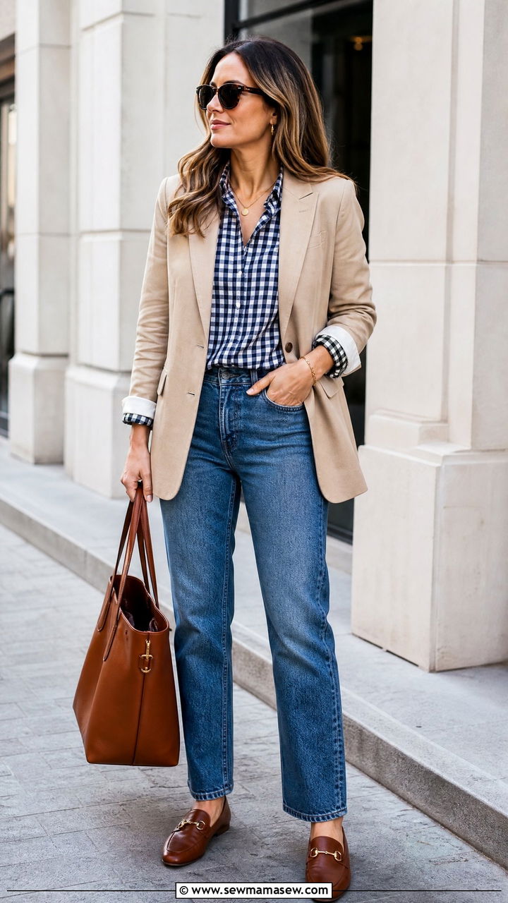 Gingham Top With Blazer Outfit - 20 gingham top outfit ideas