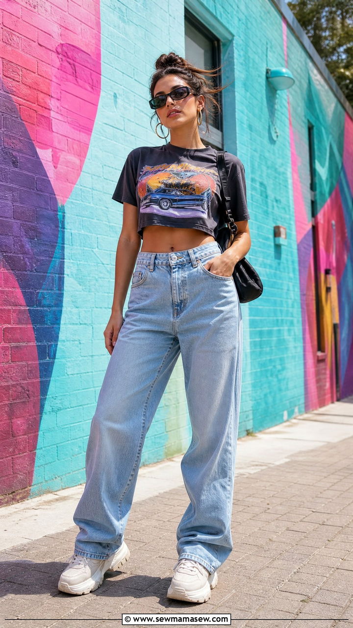 Graphic Crop Top With Light Wash Jeans - 20 crop top with light wash jeans outfit ideas
