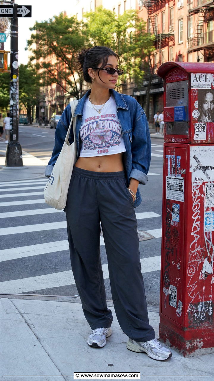 Graphic Crop Top With Track Pants - 20 crop top with track pants outfit ideas