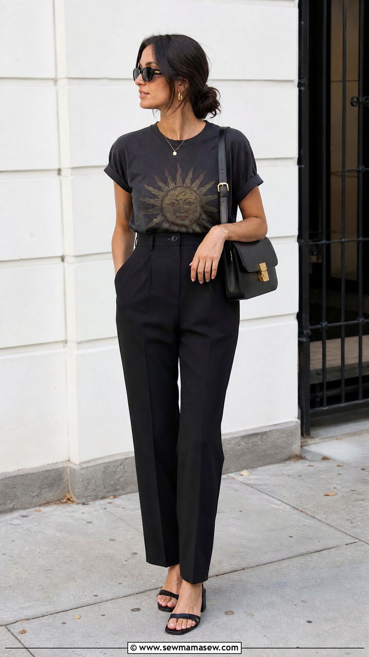 Graphic T Shirt And Black Trousers Outfit - 20 t shirt outfit ideas