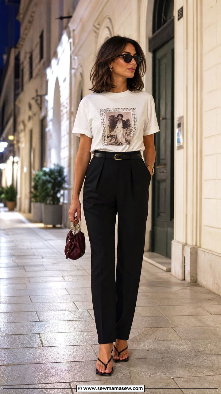 Graphic Tee And Tailored Pants Outfit - 20 going out top outfit ideas