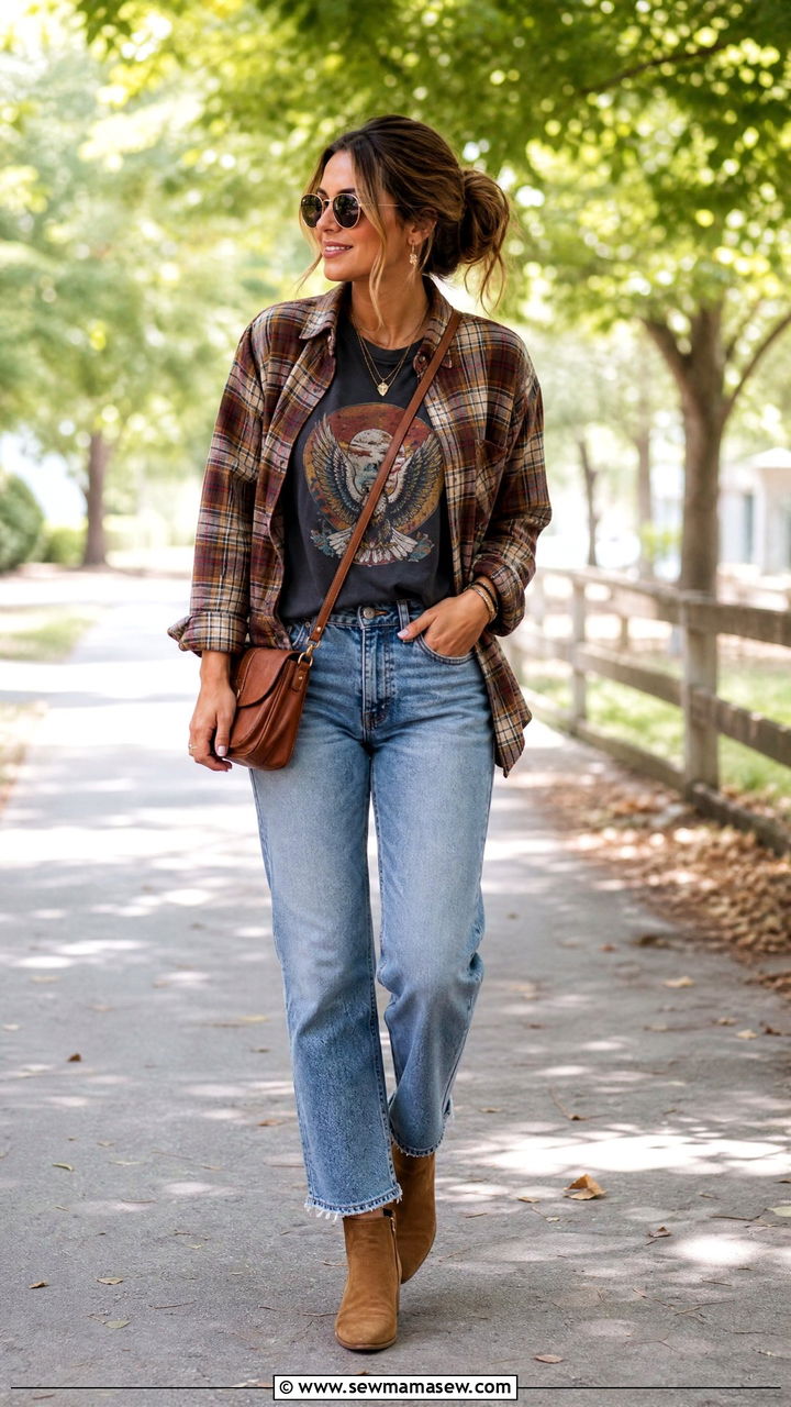 Graphic Tee With Flannel And Jeans - 20 graphic tee outfit ideas