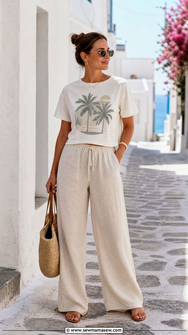 Graphic Tee With Linen Pants - 20 graphic tee outfit ideas